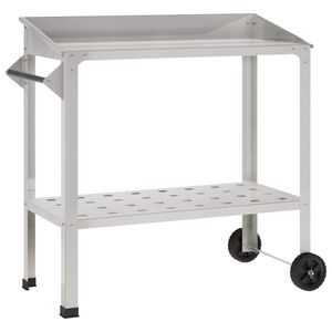 vidaXL Planteringsbord med hjul 96 x 50 x 89 cm Rostfritt st&aring;l Silver
