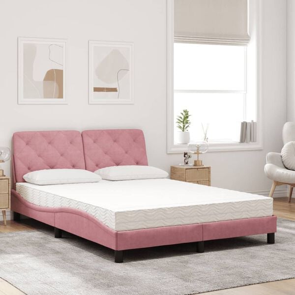 vidaXL Bed with Mattress Pink 120x200 cm Velvet
