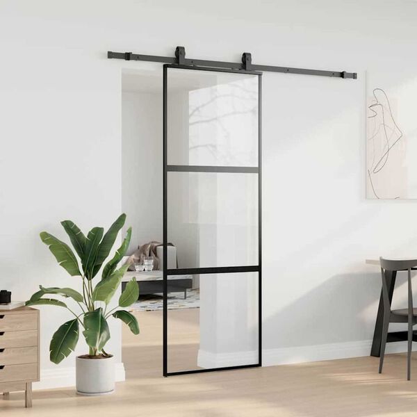 vidaXL Skjutd&ouml;rr med beslag svart 76x205 cm h&auml;rdat glas