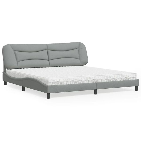 vidaXL Bed with Mattress "Hvar" Light Grey 200x200 cm Fabric