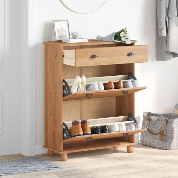 vidaXL Skoskåp med låda ASKIM Brun 85 x 35 x 108 cm Massivt tallträ