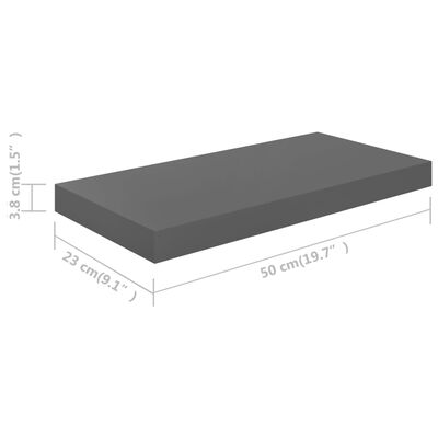 vidaXL Svävande vägghyllor 2 st grå högglans 50x23x3,8 cm MDF
