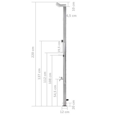 vidaXL Trädgårdsdusch med grått golv 225 cm rostfritt stål