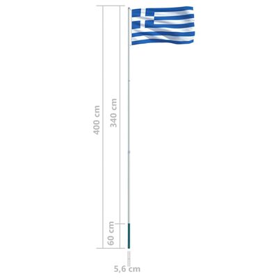 vidaXL Greklands flagga och flaggstång i aluminium 4 m