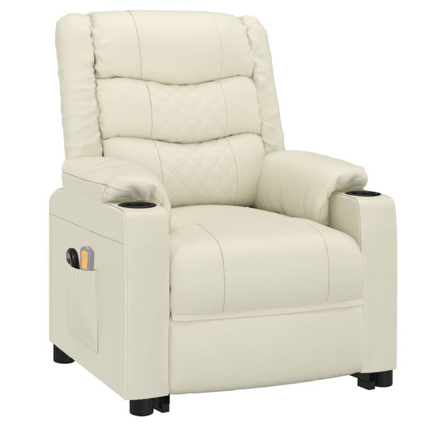 vidaXL Massagefåtölj med uppresningshjälp gräddvit konstläder