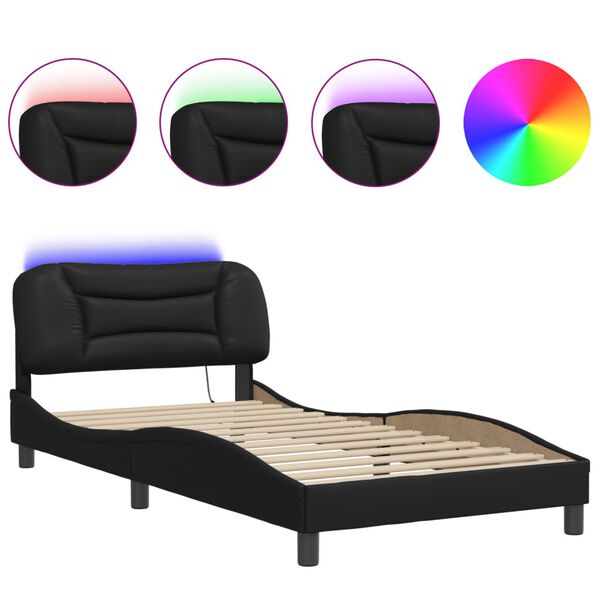 vidaXL Bed Frame with LED without Mattress "Hvar" Black 100x203 cm