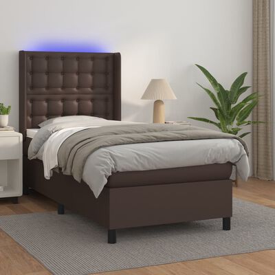 vidaXL Ramsäng med madrass & LED brun 80x200 cm konstläder