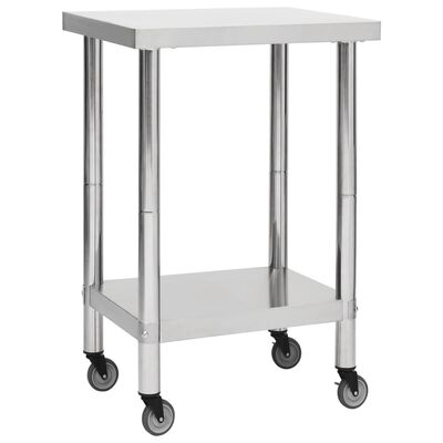 vidaXL Arbetsbord med hjul 60x60x85 cm rostfritt stål