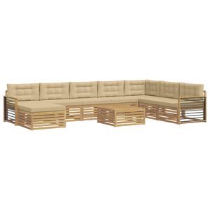 vidaXL Utomhussoffset 9 st Vit och Beige Massivt Akaciatr&auml;