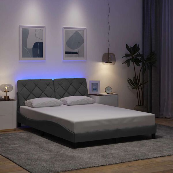 vidaXL Bed Frame with LED without Mattress Light Grey 140x200 cm Fabric