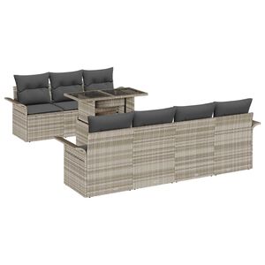 vidaXL Tr&auml;dg&aring;rdsoffset med kudde med lagring 8 pcs Ljusgr&aring; Poly Rattan