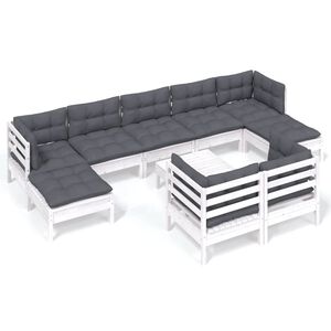 vidaXL Loungegrupp med dynor 10 delar vit massiv furu