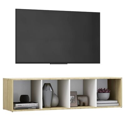 vidaXL TV-bänk vit och sonoma-ek 142,5x35x36,5 cm konstruerat trä