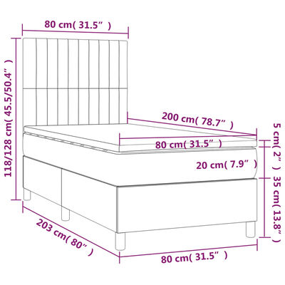 vidaXL Ramsäng med madrass ljusgrå 80x200 cm sammet