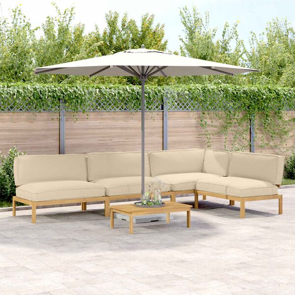 vidaXL Soffset med kudde Enf&auml;rgad 5 pcs Beige Massivt Akaciatr&auml;