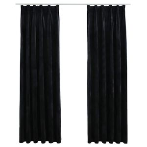 vidaXL M&ouml;rkl&auml;ggningsgardiner 2 st med krokar sammet svart 140x225 cm