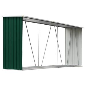 vidaXL Vedskjul i galvaniserat st&aring;l 330x84x152 cm gr&ouml;n