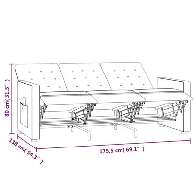 vidaXL 3-sits reclinerfåtölj vinröd tyg