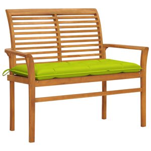 vidaXL Tr&auml;dg&aring;rdsb&auml;nk med ljusgr&ouml;n dyna 112 cm massiv teak