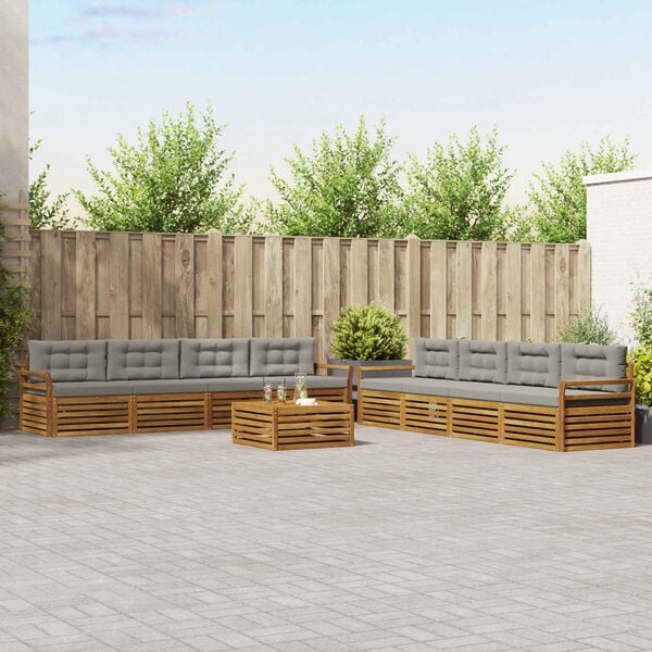 vidaXL Utomhussoffset med kudde 9 pcs Naturlig och Ljus Gr&aring;