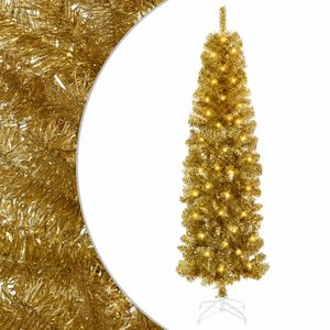 vidaXL Konstgjord smal julgran med kulor 180 cm 300 LED-lampor Varmvit