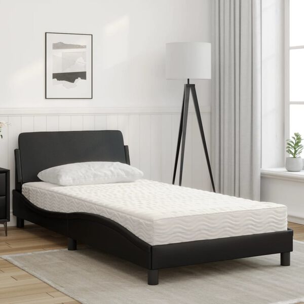vidaXL Bed with Mattress "Dover" Black 100x200 cm Faux Leather