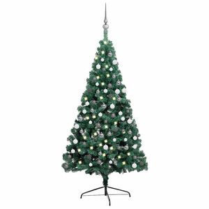 vidaXL Belyst halv plastgran med kulor gr&ouml;n 120 cm