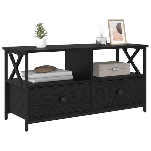 vidaXL TV-sk&aring;p Svart Ek 90 x 33 x 45 cm Konstruerat tr&auml; och st&aring;l