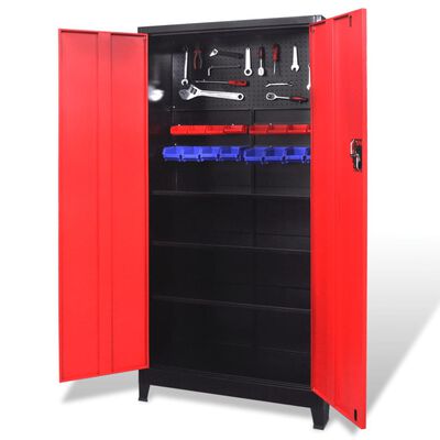 vidaXL Verktygsskåp med 2 dörrar stål 90x40x180 cm svart och röd