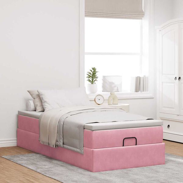 vidaXL Ottoman s&auml;ngram med madrass rosa 80x200 cm sammet