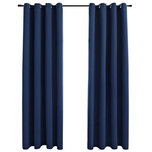 vidaXL M&ouml;rkl&auml;ggningsgardiner med metallringar 2 st bl&aring; 140x175 cm