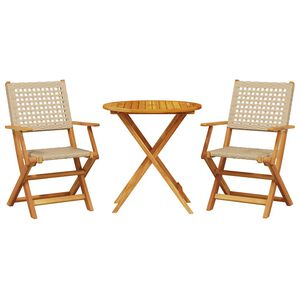 vidaXL Caf&eacute;set 3 delar beige konstrotting och massivt tr&auml;