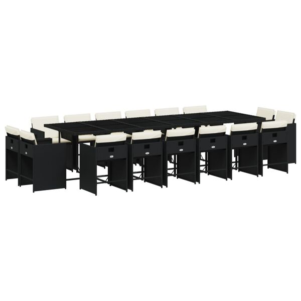 vidaXL Matgrupp f&ouml;r tr&auml;dg&aring;rden med dynor 17 delar konstrotting svart