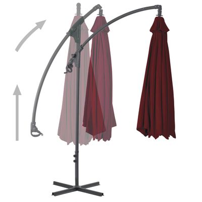 vidaXL Frihängande parasoll med stålstång 250x250 cm vinröd