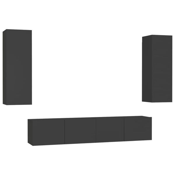 vidaXL TV-sk&aring;p set 4 delar svart konstruerat tr&auml;