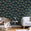 DUTCH WALLCOVERINGS Tapet blad petrolbl&aring; och guld