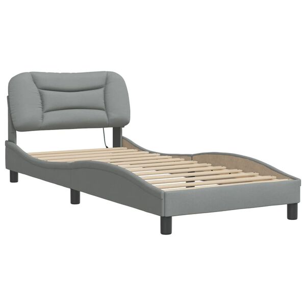 vidaXL Bed Frame with LED without Mattress "Hvar" Light Grey 90x200 cm Fabric