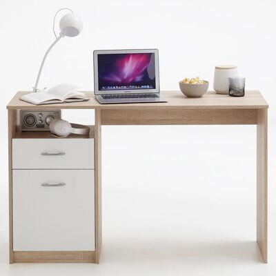 FMD Skrivbord med 1 låda 123x50x76,5 cm ek och vit