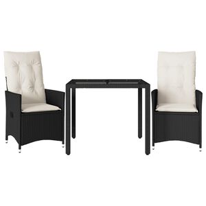 vidaXL Caf&eacute;set med dynor 3 delar svart konstrotting