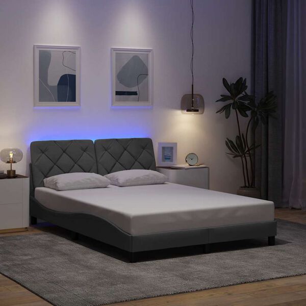 vidaXL Bed Frame with LED without Mattress Light Grey 140x190 cm Fabric