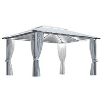 vidaXL Paviljong med gardin & ljusslinga LED 4x3 m gräddvit aluminium