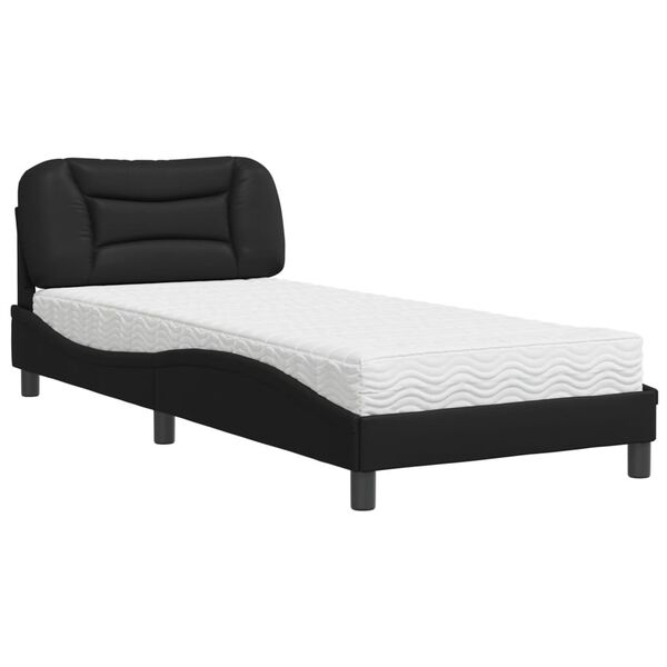 vidaXL Bed with Mattress "Hvar" Black 90x200 cm Faux Leather