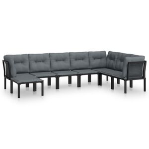 vidaXL Loungegrupp f&ouml;r tr&auml;dg&aring;rden 8 delar konstrotting svart och gr&aring;