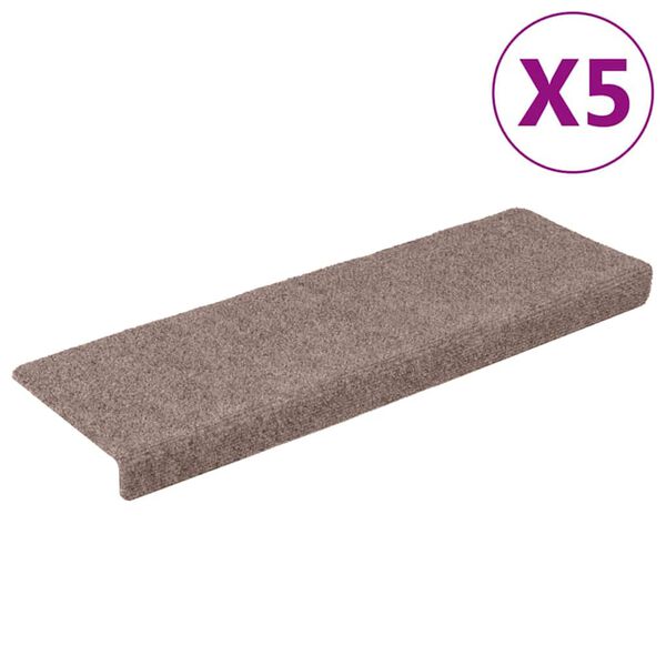 vidaXL Trappmattor sj&auml;lvh&auml;ftande 5 st 65x21x4 cm ljusbrun rektangul&auml;ra kanter
