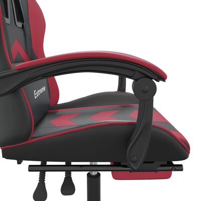 vidaXL Snurrbar gamingstol med fotstöd svart och vinröd konstläder