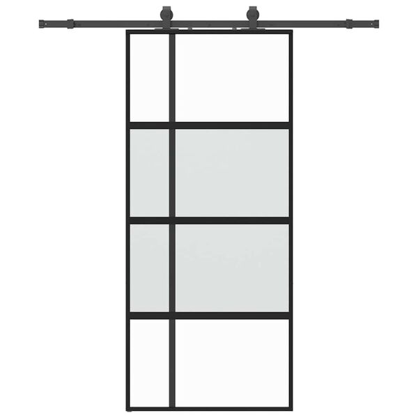 vidaXL Skjutd&ouml;rr med beslagssats svart 90x205 cm h&auml;rdat glas