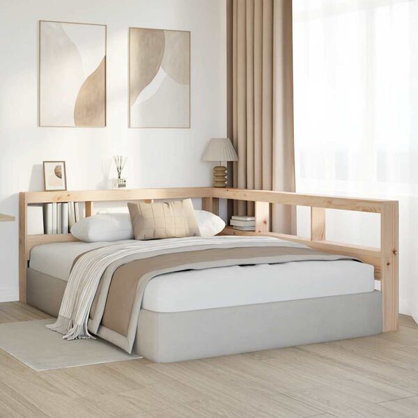 vidaXL Bokhylla s&auml;nggavel L-formad 150 cm massiv furu