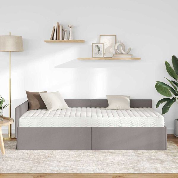 vidaXL H&ouml;rn S&auml;ngram med Madrass &Ouml;vrigt med huvudgavel 2 pcs Taupe tyg