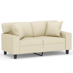 vidaXL 2-sits soffa med prydnadskuddar gr&auml;ddvit 120 cm konstl&auml;der