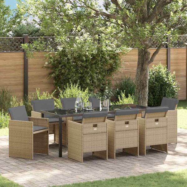 vidaXL Tr&auml;dg&aring;rdsm&ouml;belset 9 pcs Beige konstrotting